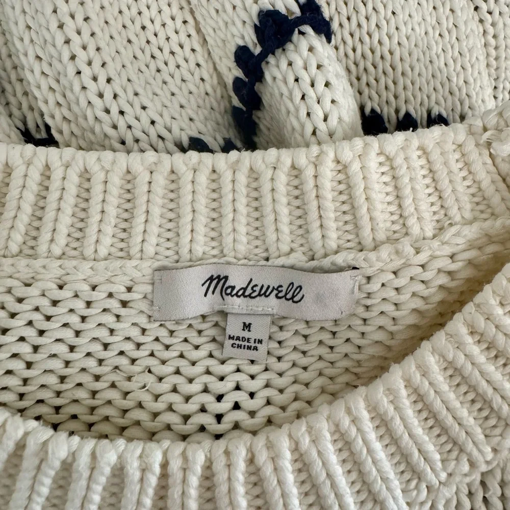 Madewell White and Navy Striped Long Sleeve Cotton Crewneck Sweater Size:M - Picture 11 of 12